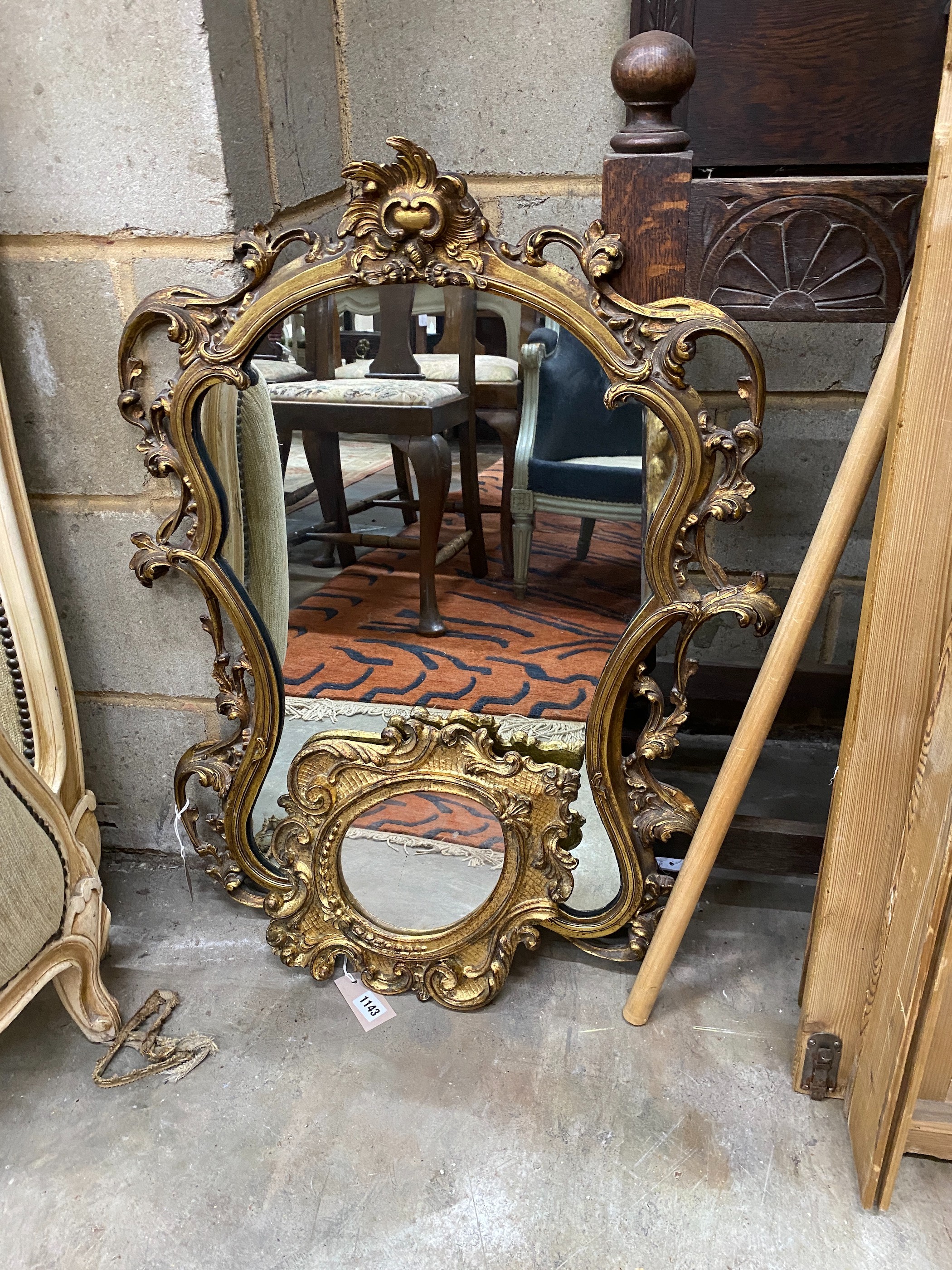 Two 19th century style gilt framed wall mirrors, larger width 60cm, height 78cm